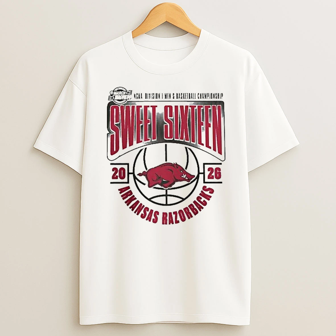 Arkansas Razorbacks 2026 Ncaa Mens Basketball Tournament March Madness Sweet 16 T Shirt