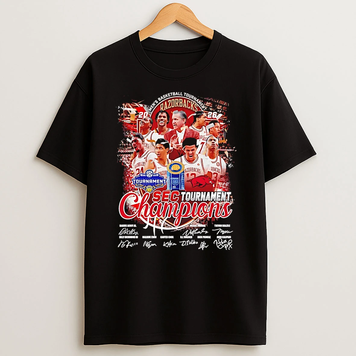 Arkansas Razorbacks 2026 Sec Mens Basketball Tournament Championship Champions Signature T Shirt