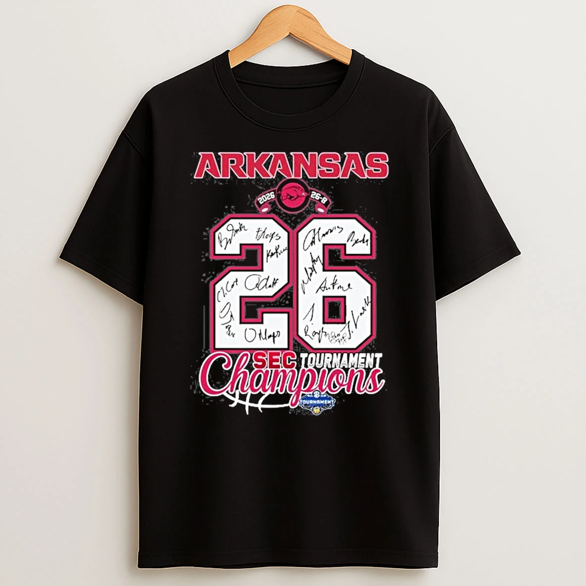 Arkansas Razorbacks 2026 Sec Tournament Champions Signatures T Shirt