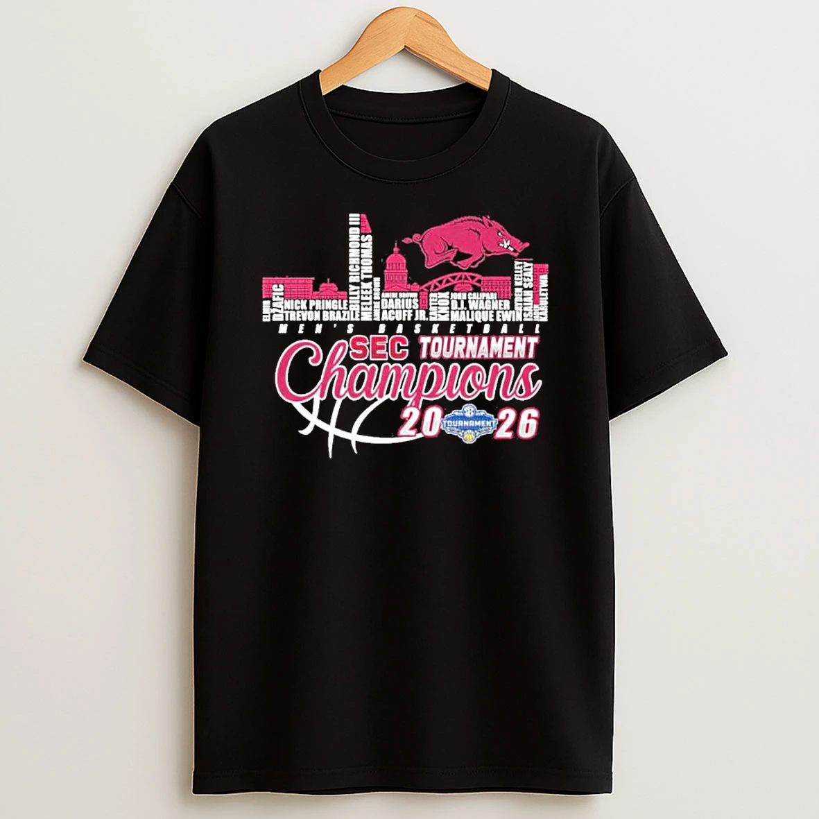 Arkansas Razorbacks Mens Basketball 2026 Sec Tournament Champions City Skyline T Shirt