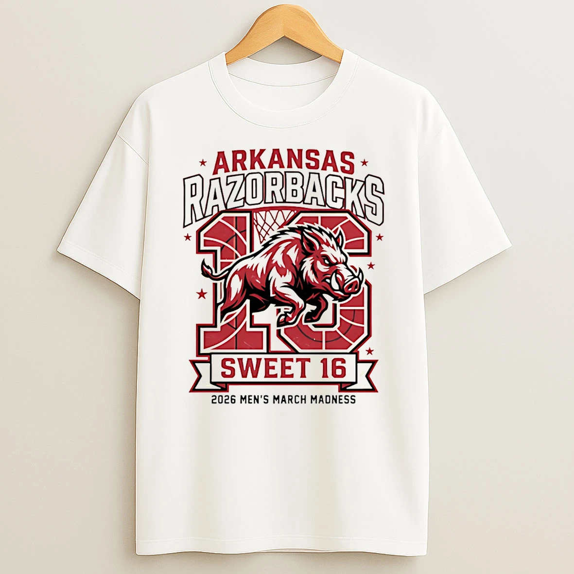 Arkansas Razorbacks Sweet 16 2026 Mens March Madness Mascot T Shirt