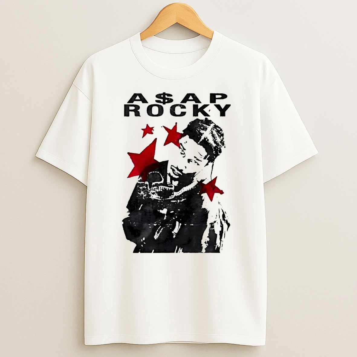 Asap Rocky Artist Portrait Red Stars T Shirt