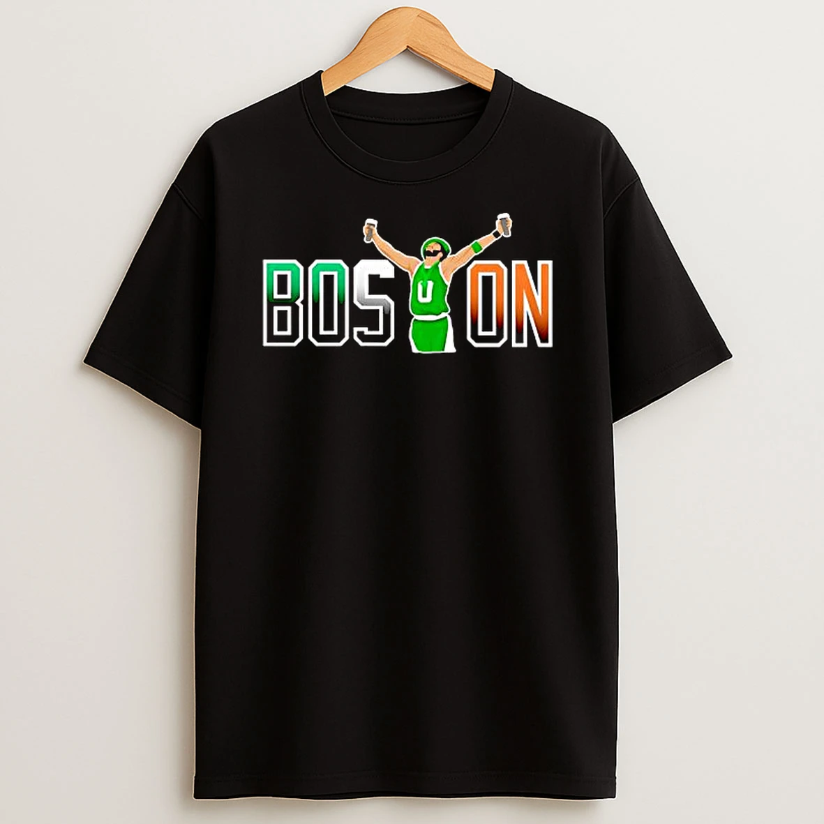 Boston Beer Toast Man In Green Jersey Graphic T Shirt
