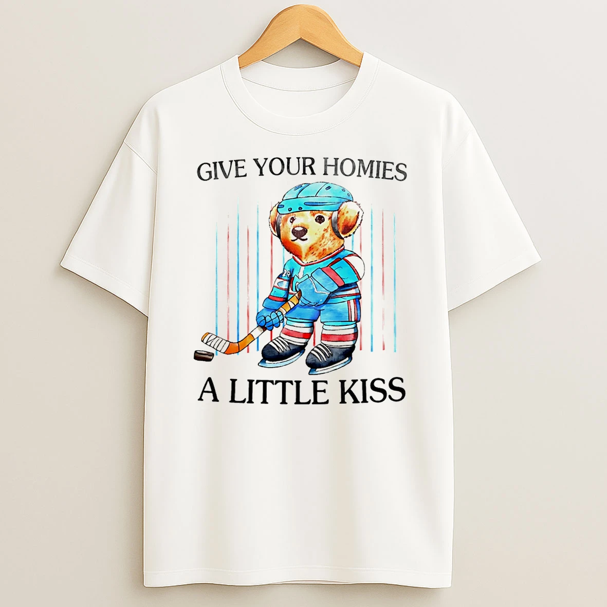 Bear Hockey Player Give Your Homies A Little Kiss T Shirt
