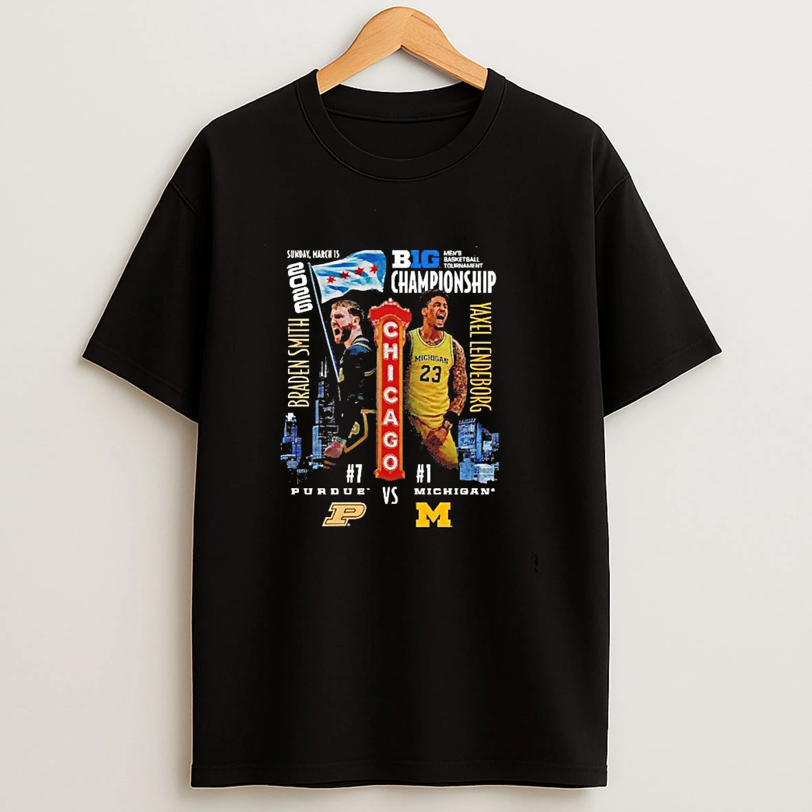 Big Ten Mens Basketball Championship 2026 Chicago Braden Smith Purdue Vs Yaxel Lendeborg Michigan T Shirt