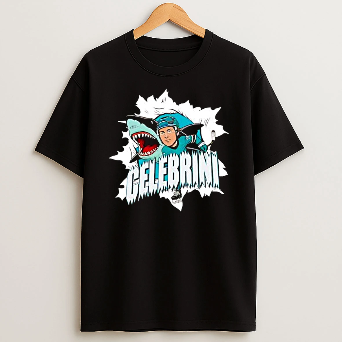 Celebrini San Jose Sharks Hockey Player Mascot Graphic T Shirt