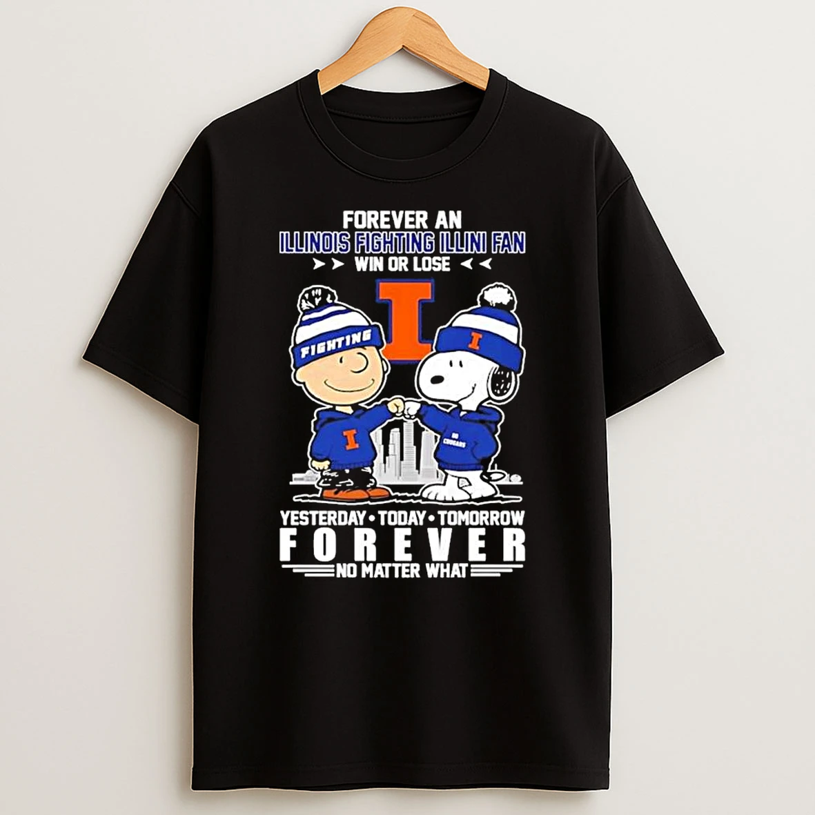 Charlie Brown Touch Hand Snoopy Forever A Illinois Fighting Illini Fan Win Or Lose T Shirt