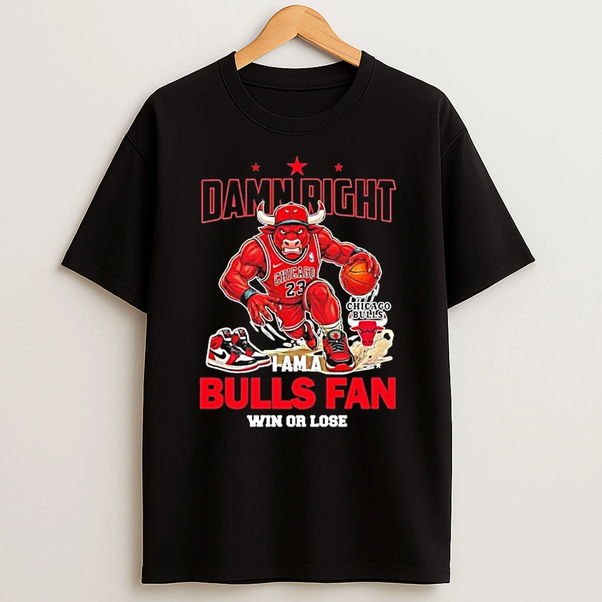 Chicago Bulls Nba Dam Right Memphis I Am A Bulls Fan Win Or Lose Benny The Bull Mascot T Shirt