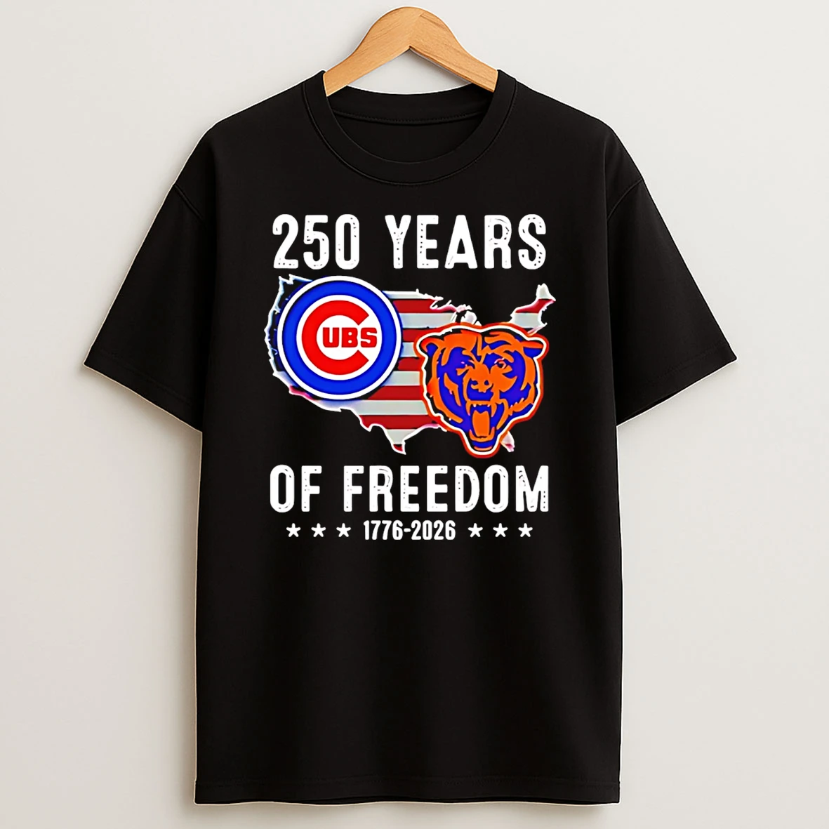 Chicago Cubs And Chicago Bears America 250 Years Of Freedom 1776 2026 T Shirt