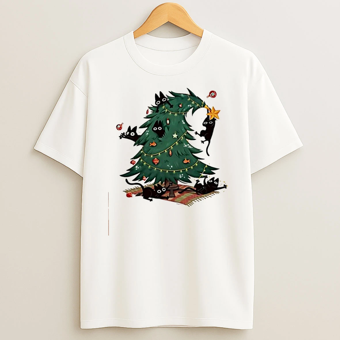 Christmas Tree And Cats Cute 2025 T Shirt