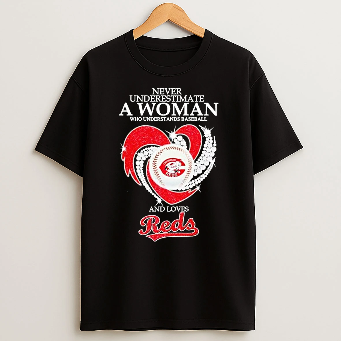 Cincinnati Reds Never Underestimate A Woman Who Understands Baseball And Love Reds Diamond Heart T Shirt