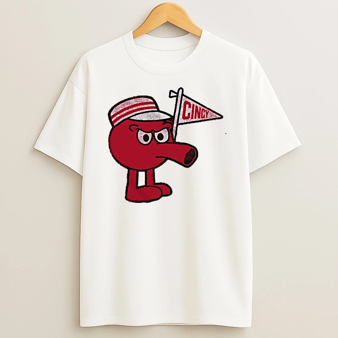 Cincinnati Reds Mascot Holding Cincy Flag T Shirt