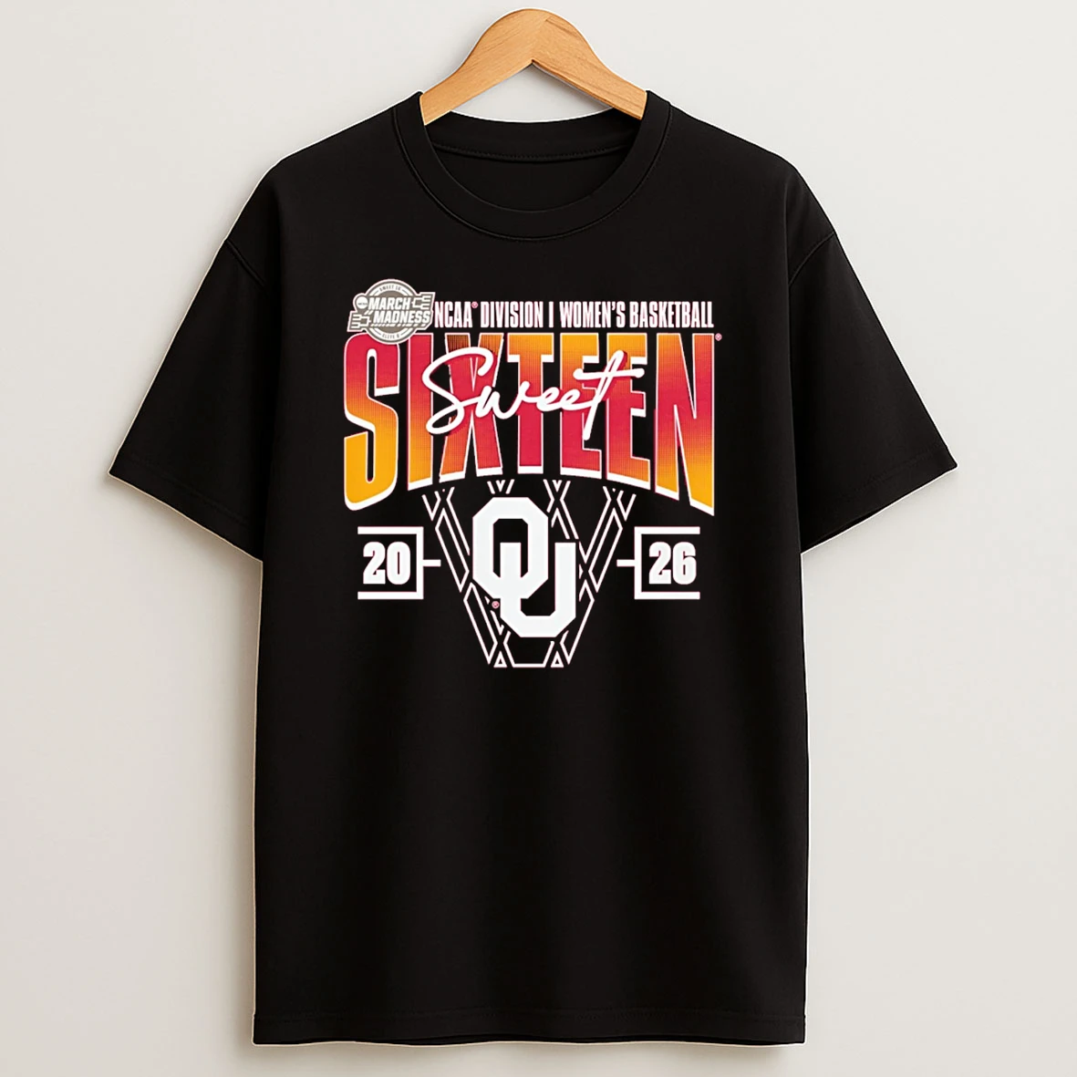 Crimson Oklahoma Sooners 2026 Ncaa Womens Basketball Tournament March Madness Sweet 16 Court Shot T Shirt