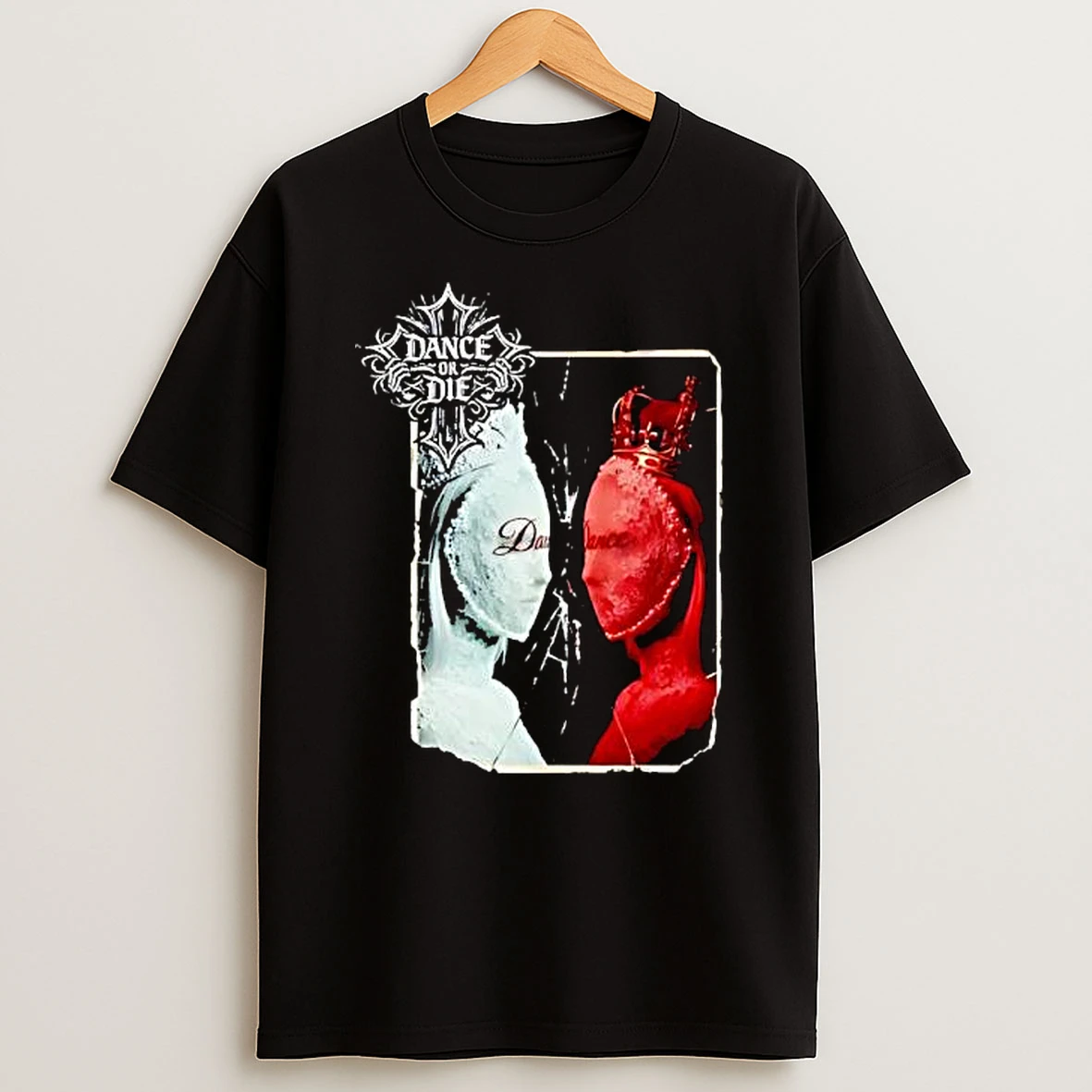 Dance Or Die Gothic Cross Skeleton Hands Statues T Shirt