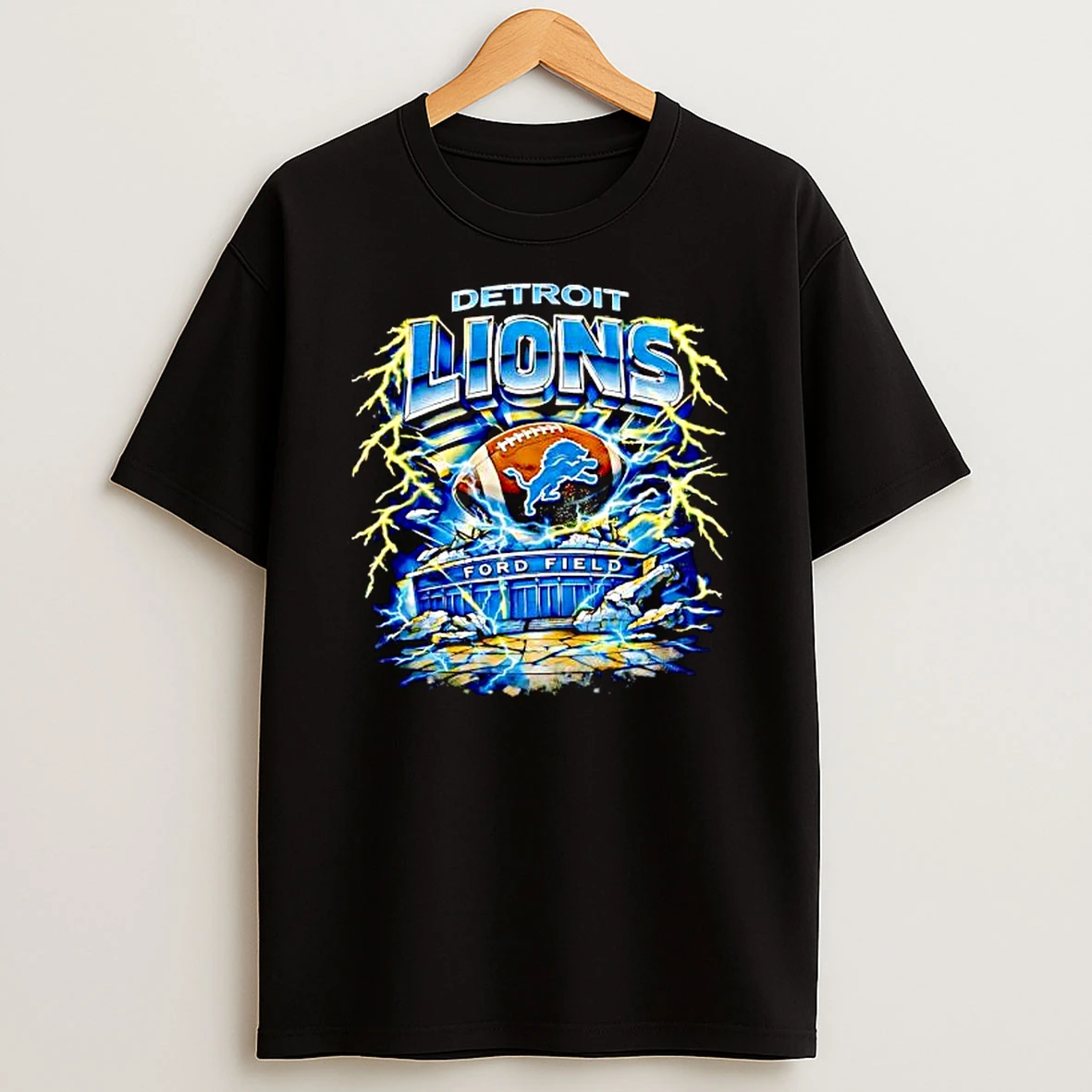 Detroit Lions Ford Field Stadium Lightning Football Graphic T Shirt