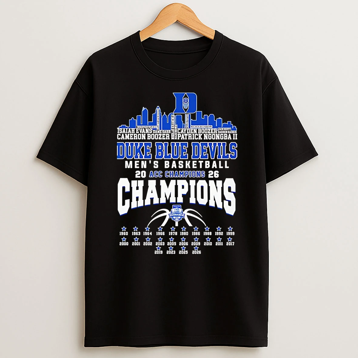 Duke Blue Devils Acc Champions 2026 Player Name City Skyline T Shirt