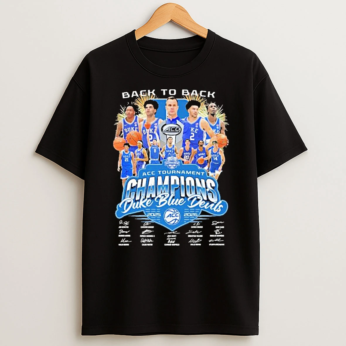 Duke Blue Devils Back To Back Acc Tournament Champions 2025 2026 Signatures T Shirt