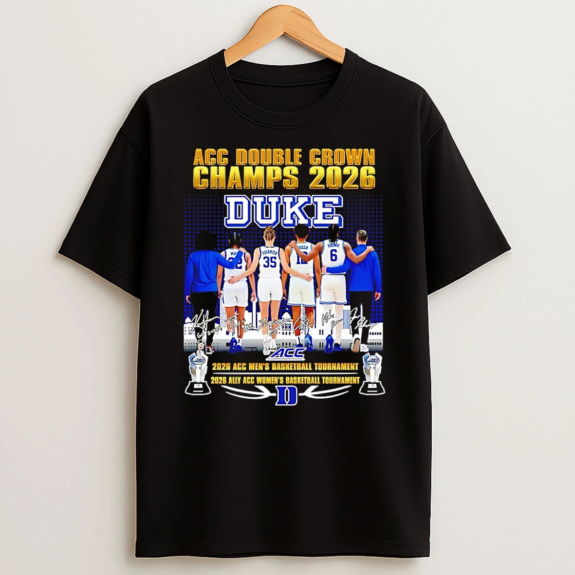 Duke Blue Devils Duke Blue Devils Womens And Mens Basketball Acc Double Crown Champs 2026 T Shirt