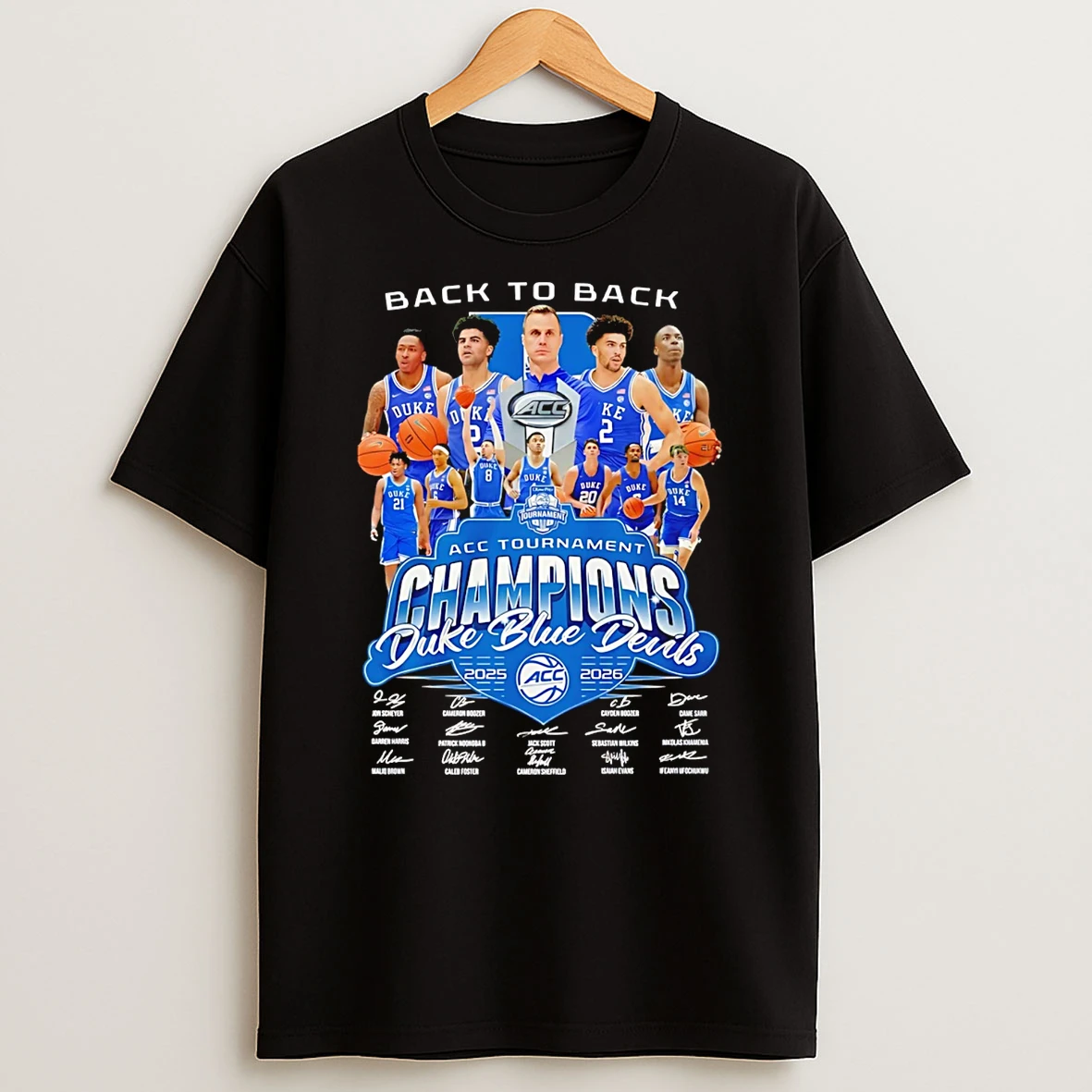 Duke Blue Devils Mens Basketball 2025 26 Back To Back Acc Tournament Champions T Shirt