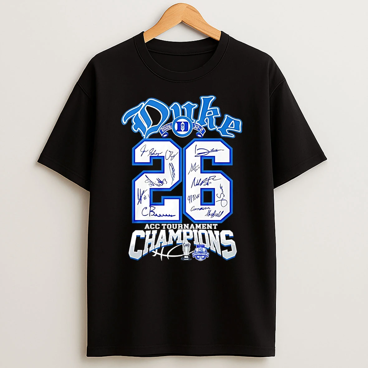 Duke Blue Devils Mens Basketball 2026 32 2 Acc Tournament Champions Signatures T Shirt