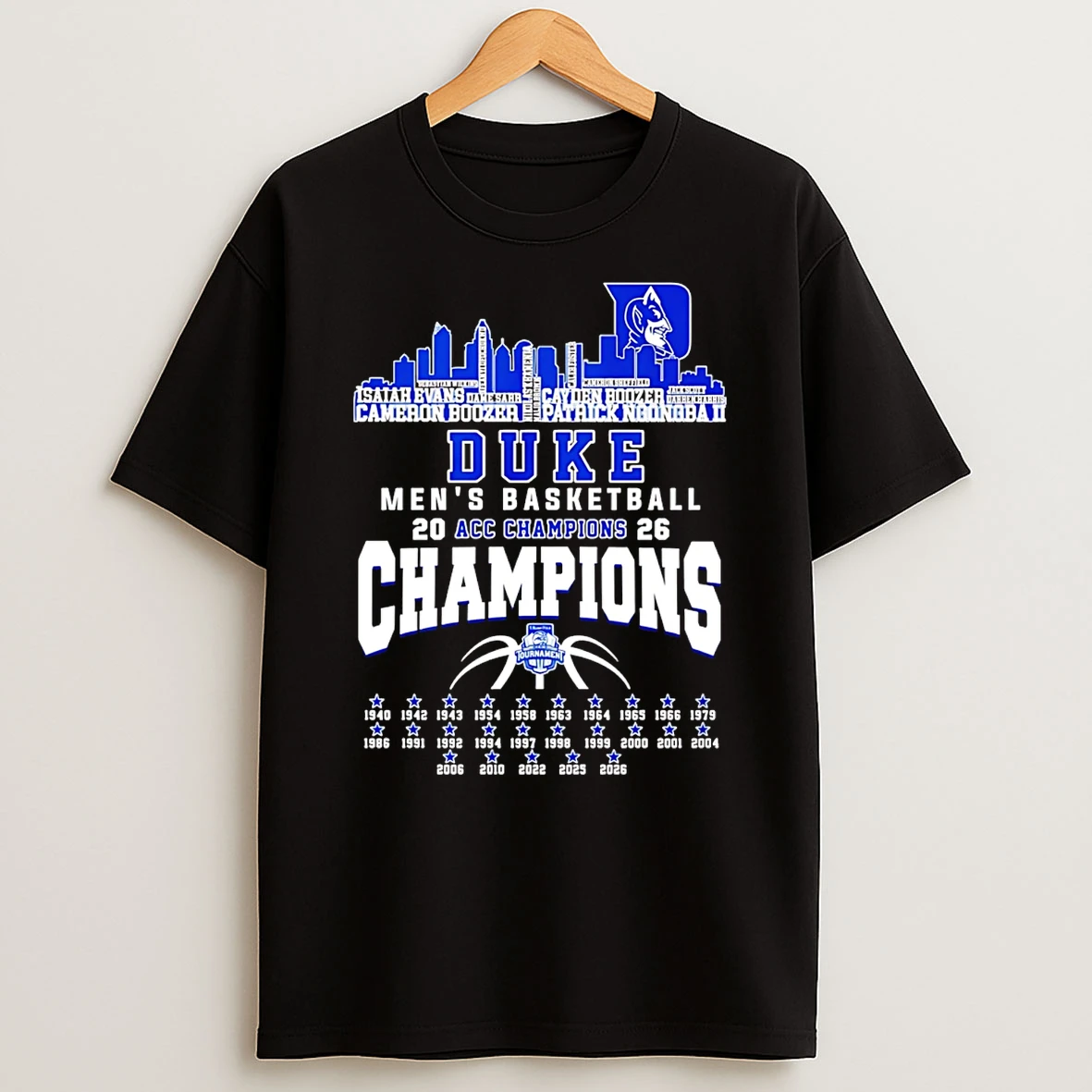 Duke Mens Basketball 2026 Acc Champions 25 Time City Skyline T Shirt