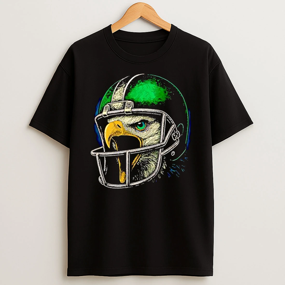 Eagle Head Wearing Green Philadelphia Football Helmet Graphic T Shirt