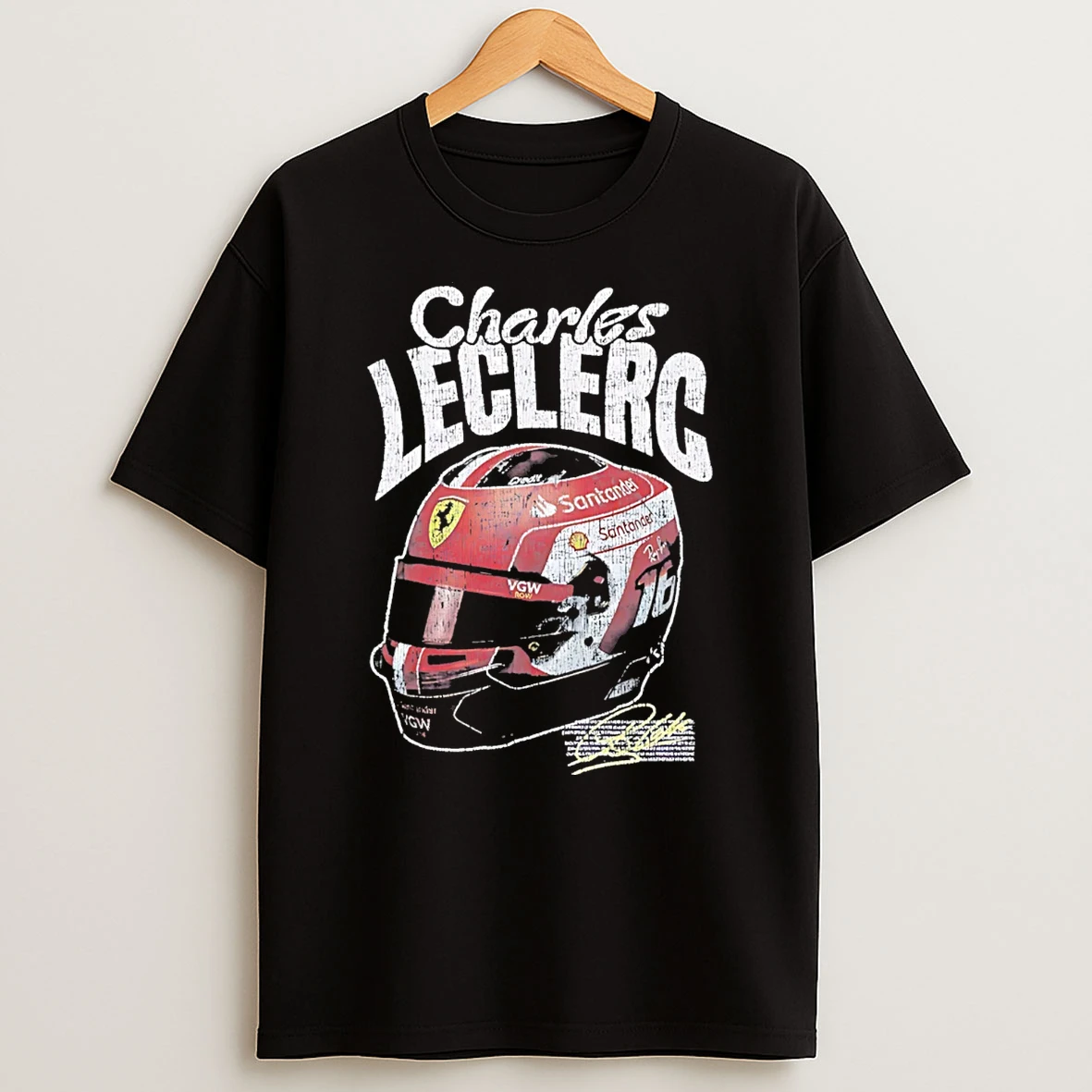 F1 Racing Charles Leclerc Helmet Signature T Shirt