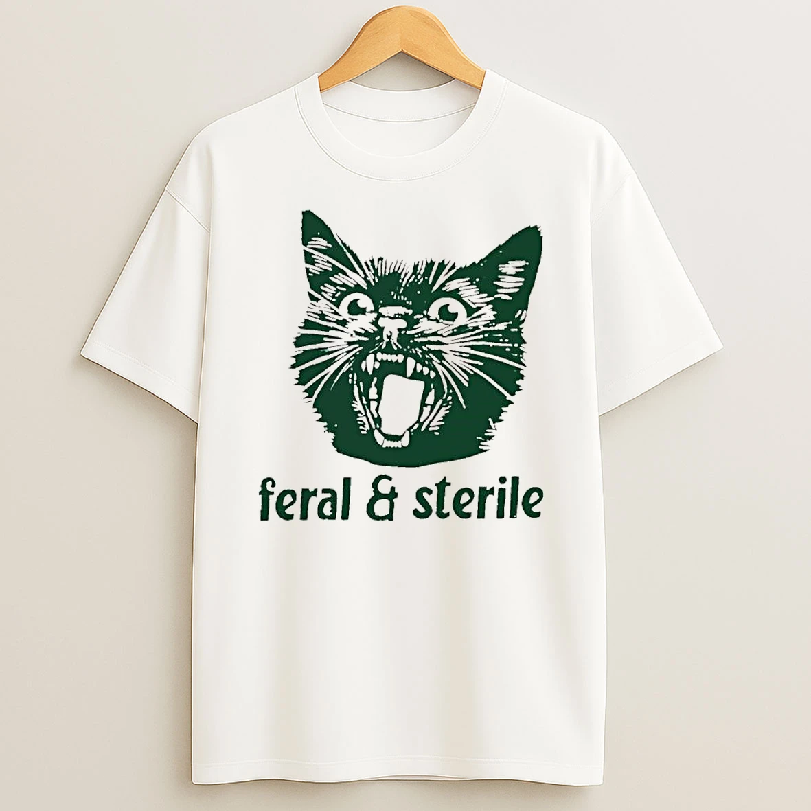 Feral And Sterile Angry Green Cat T Shirt