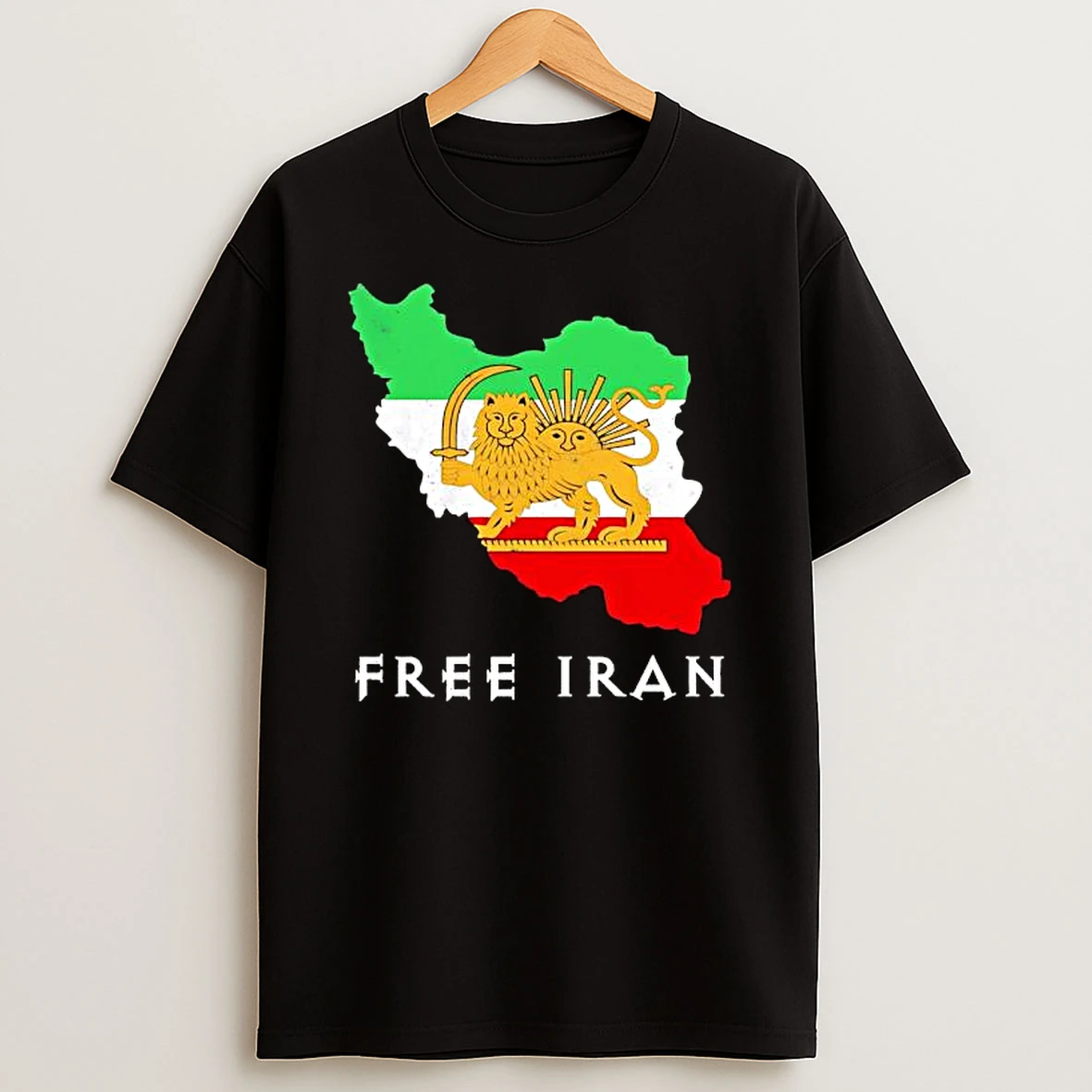 Free Iran Map Lion And Sun Persian Flag T Shirt