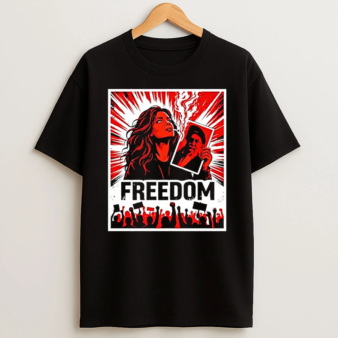 Freedom Woman Burning Portrait And Protest Crowd T Shirt