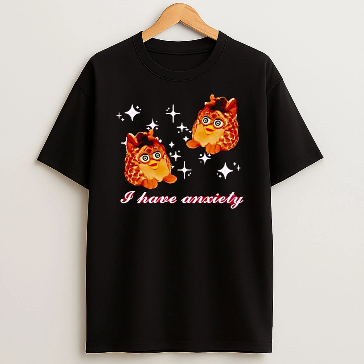 Giraffe Print Furby Sparkles I Have Anxiety T Shirt