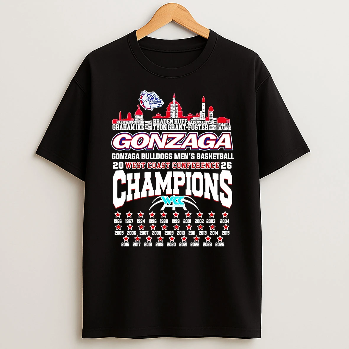 Gonzaga Bulldogs 2026 West Coast Conference Champions 29 Time City Skyline T Shirt