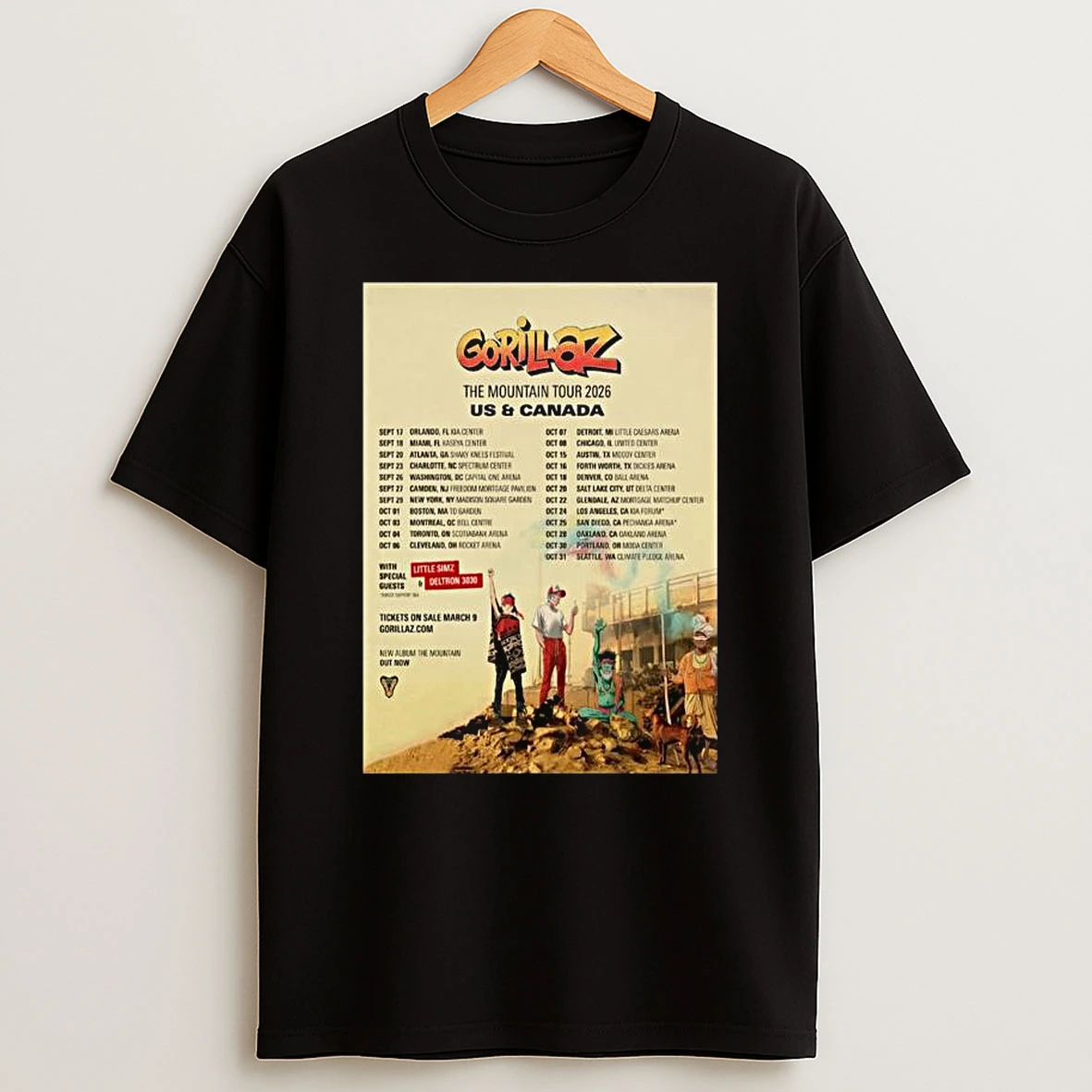 Gorillaz The Mountain Tour Us And Canada 2026 Schedule Tour Dates T Shirt