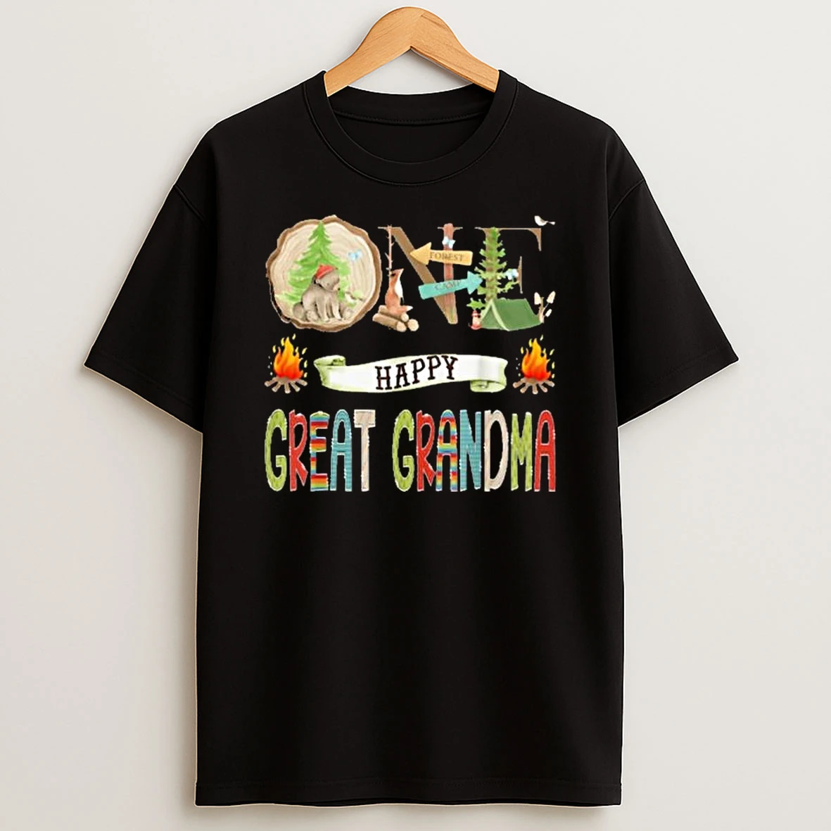 Grandma One Happy Great Grandma Camper 1st Birthday Camping Bear T Shirt