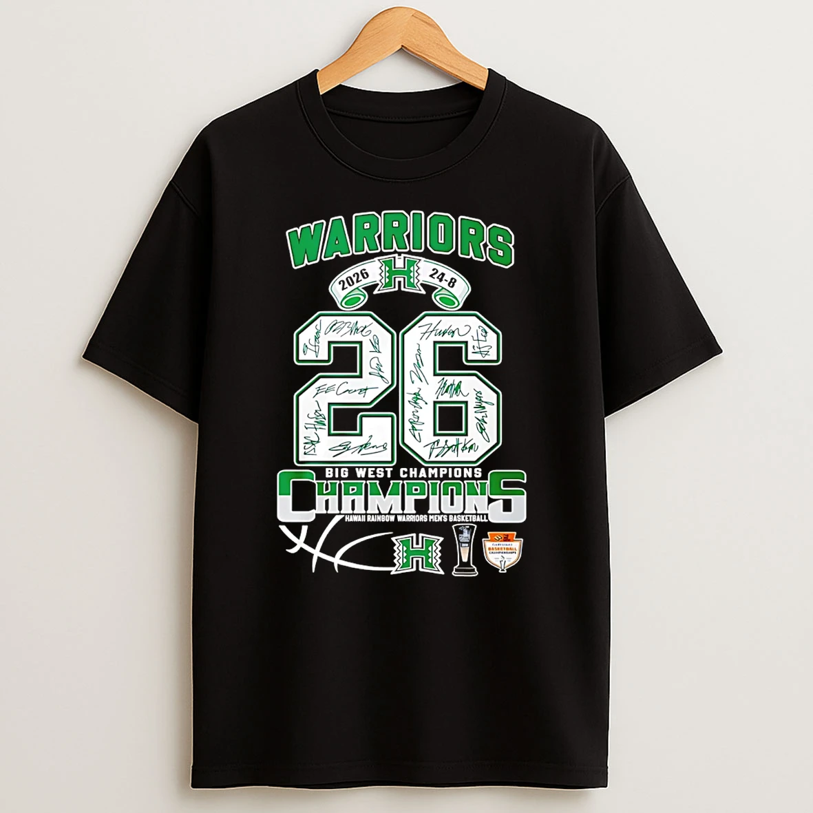 Hawaii Rainbow Warriors 2026 Big West Champions 24 8 Score Signatures T Shirt