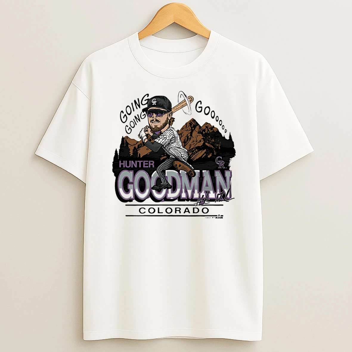 Hunter Goodman Colorado Rockies Signature Caricature T Shirt