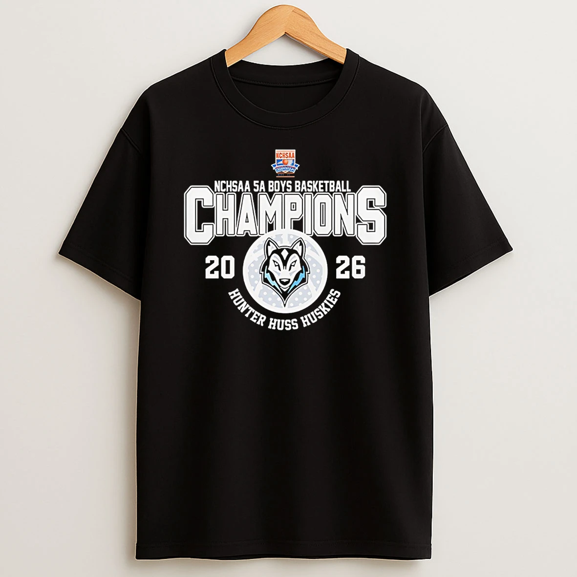Hunter Huss Huskies 2026 Nchsaa 5a Boys Basketball Champions Logo T Shirt