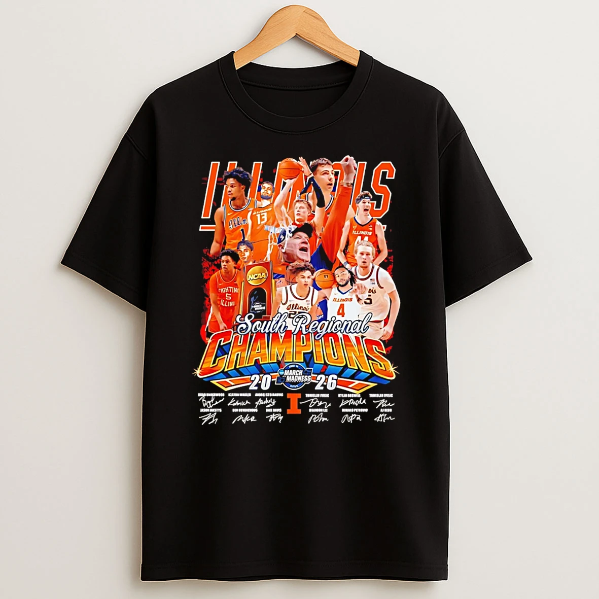 Illinois Fighting Illinis 2026 South Regional Champions All Team Signature T Shirt