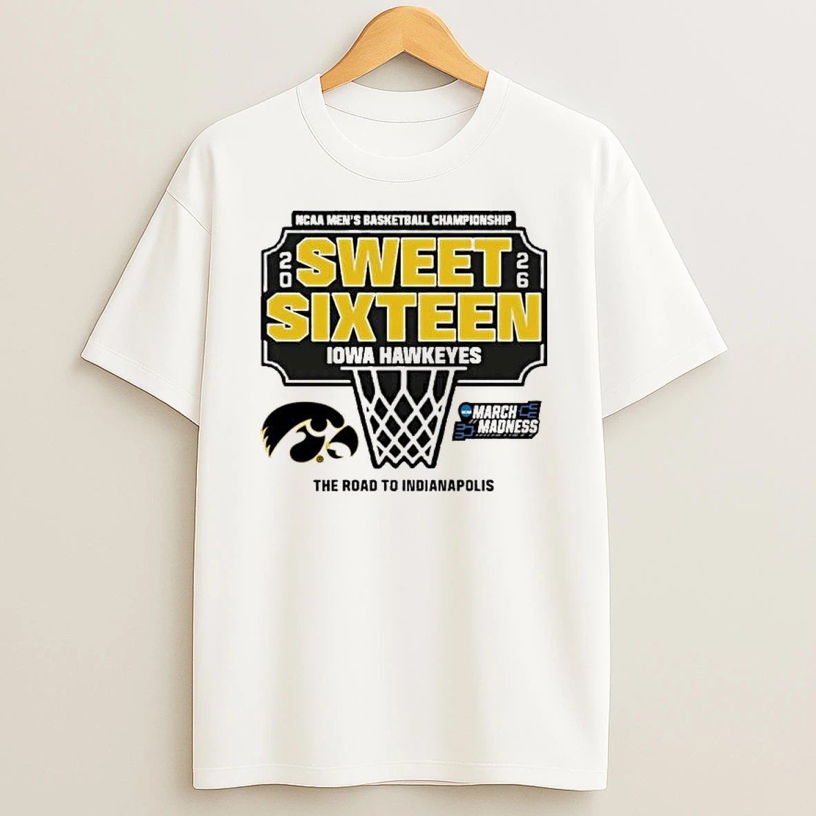 Iowa Hawkeyes 2026 Ncaa Mens Basketball Championship Sweet Sixteen The Road To Indianapolis T Shirt