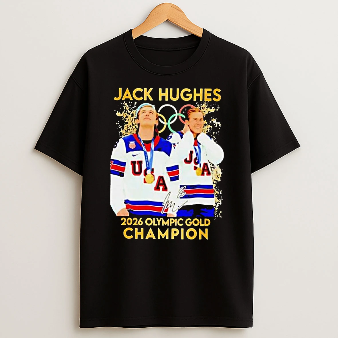 Jack Hughes Hero Usa Mens Olympic Hockey Olympic Gold 2026 T Shirt