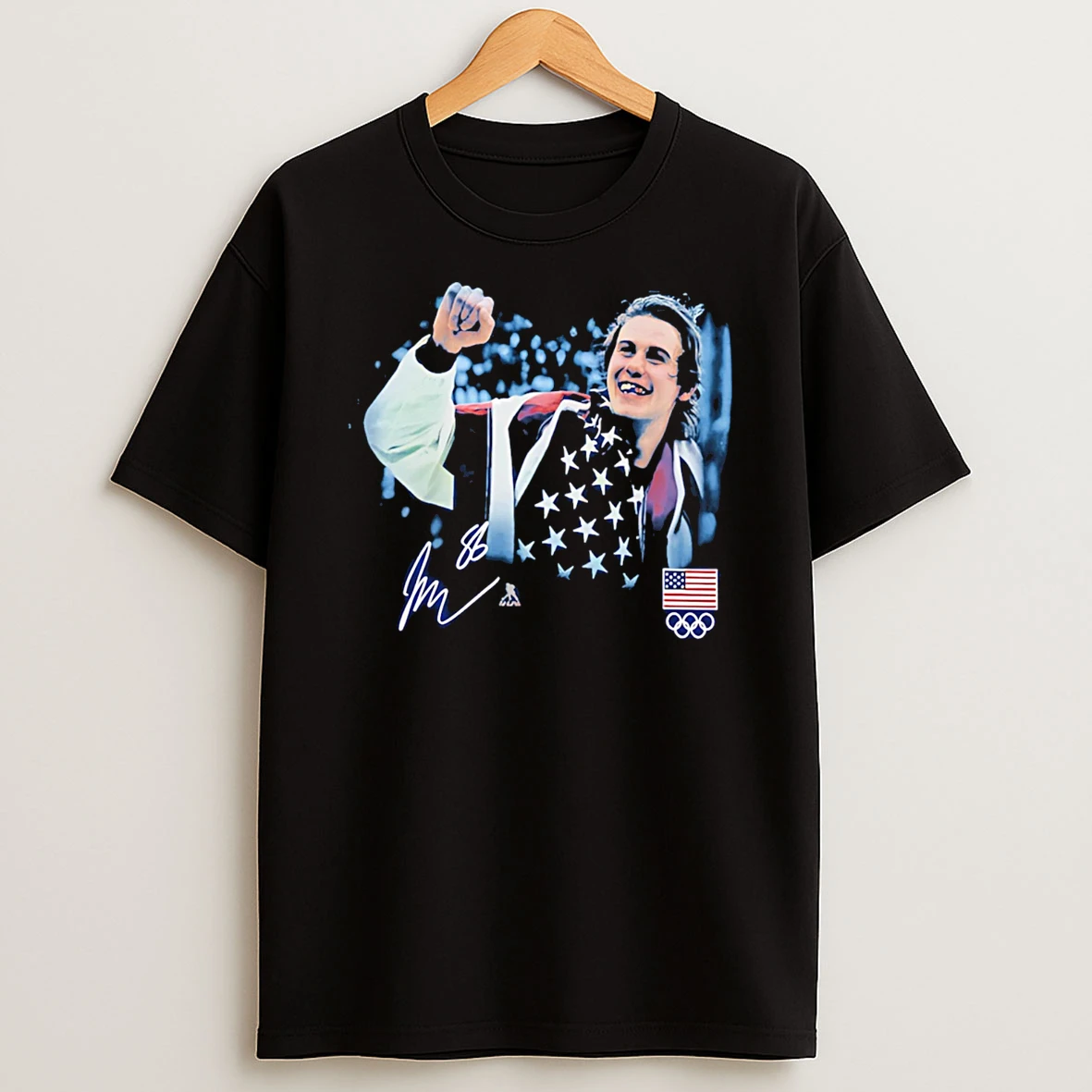 Jack Hughes Us Mens Olympic Hockey Gold Medal Flag Signature T Shirt