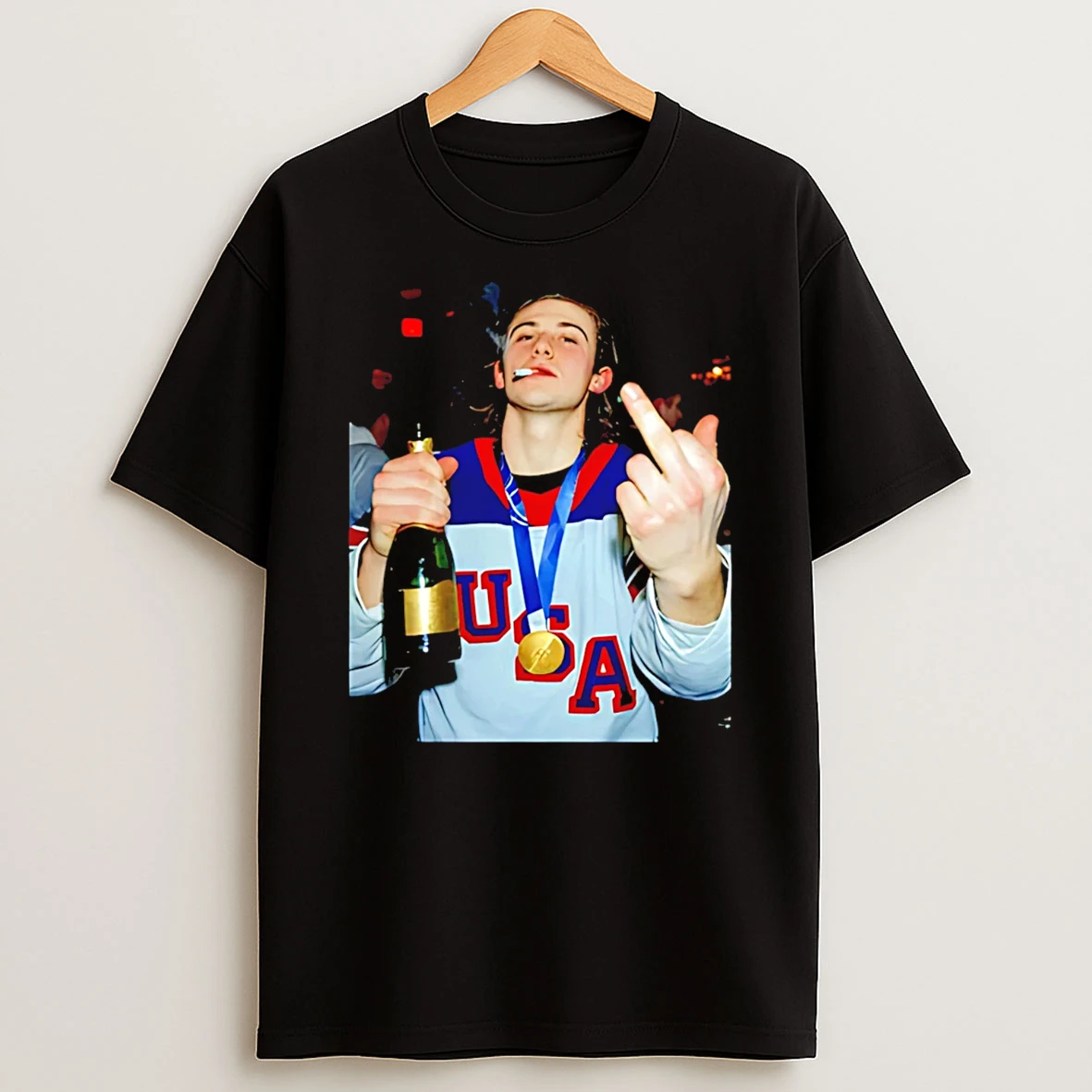 Jack Hughes Smoking Middle Finger And Beer Usa Hockey Champion 2026 T Shirt