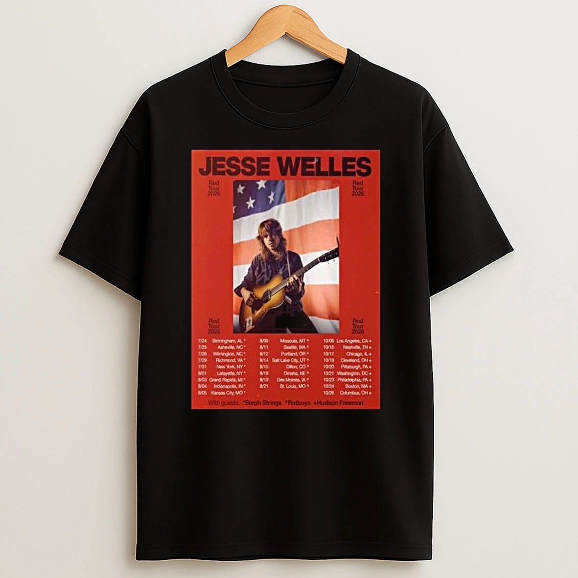 Jesse Welles Red Tour 2026 North America City Dates T Shirt