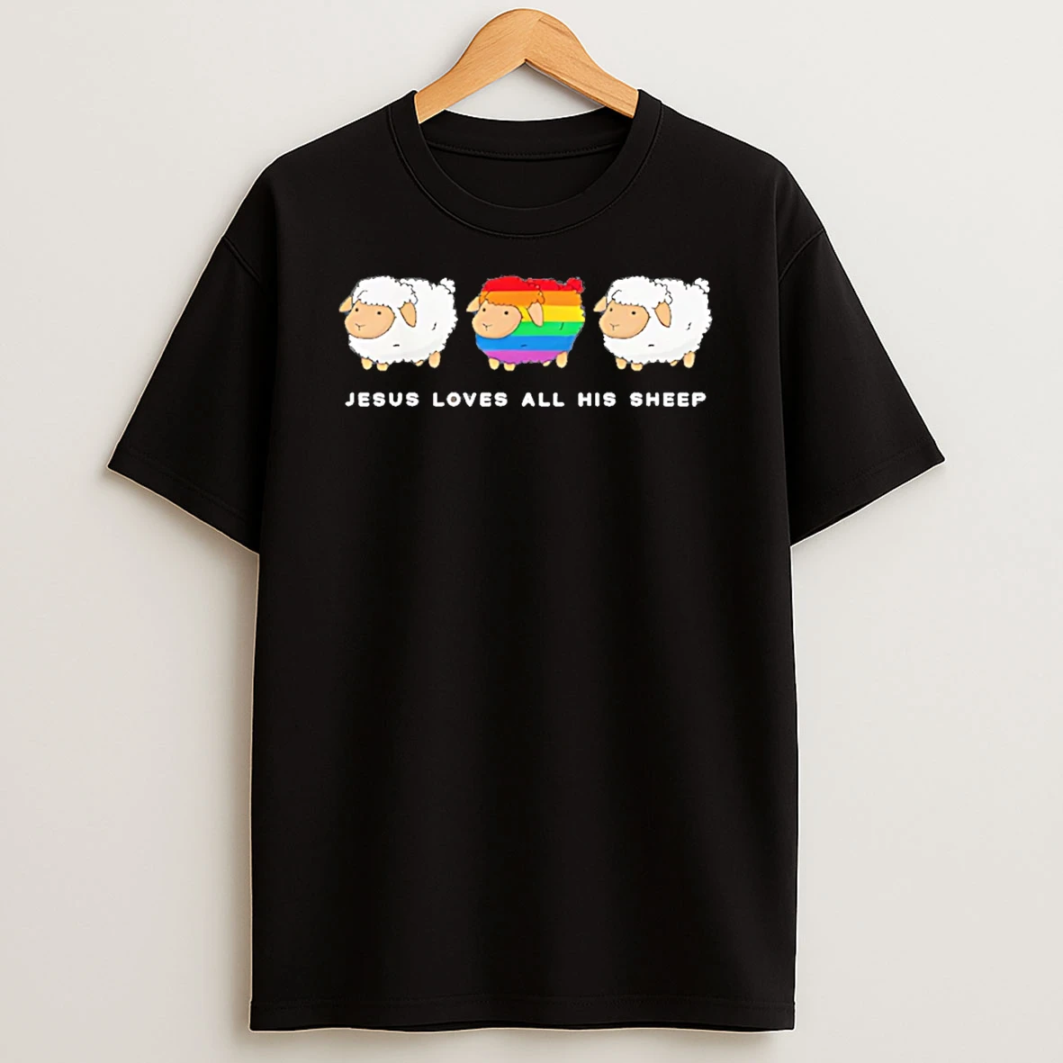 Jesus Loves All His Sheep Rainbow T Shirt