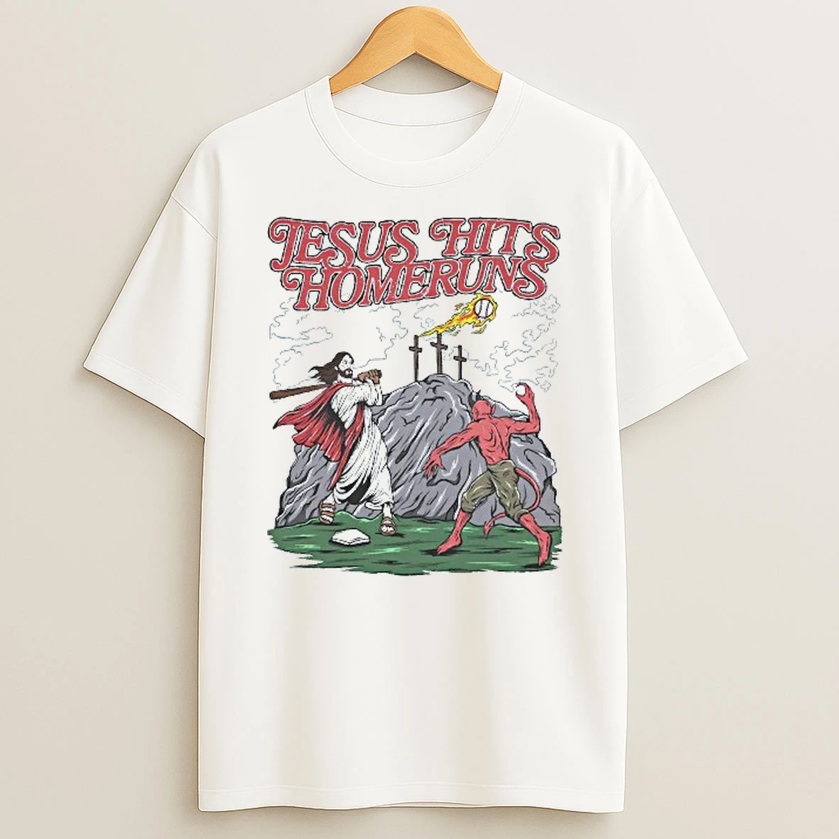 Jesus Hits Homeruns Baseball Devil T Shirt