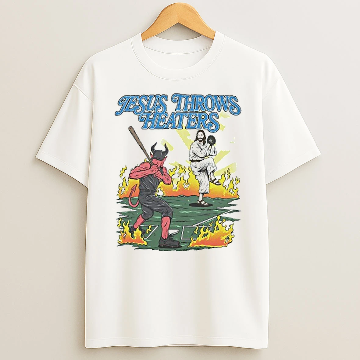 Jesus Throws Heaters Baseball Devil T Shirt
