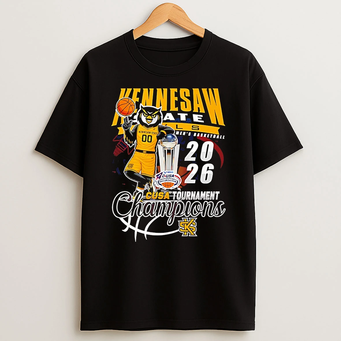 Kennesaw State Owls 2026 Cusa Mens Basketball Tournament Champions Mascot T Shirt