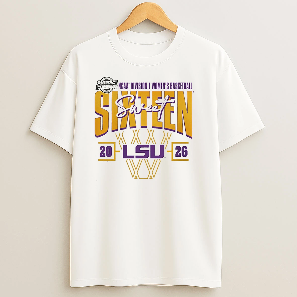 Lsu Tigers 2026 Ncaa Womens Basketball Tournament March Madness Sweet 16 Court Shot T Shirt