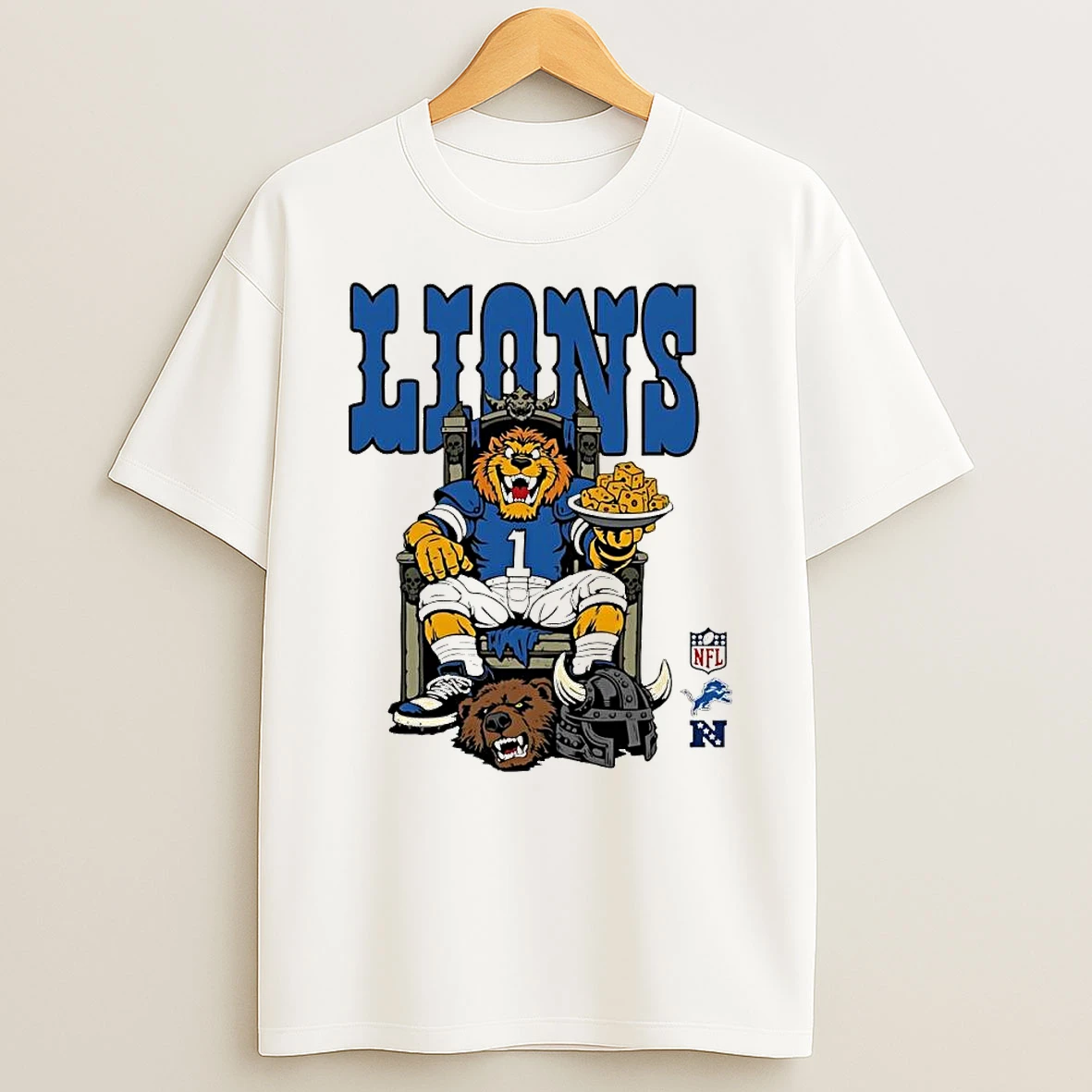Lions Number 1 Mascot Sitting On Throne Holding Cheese T Shirt