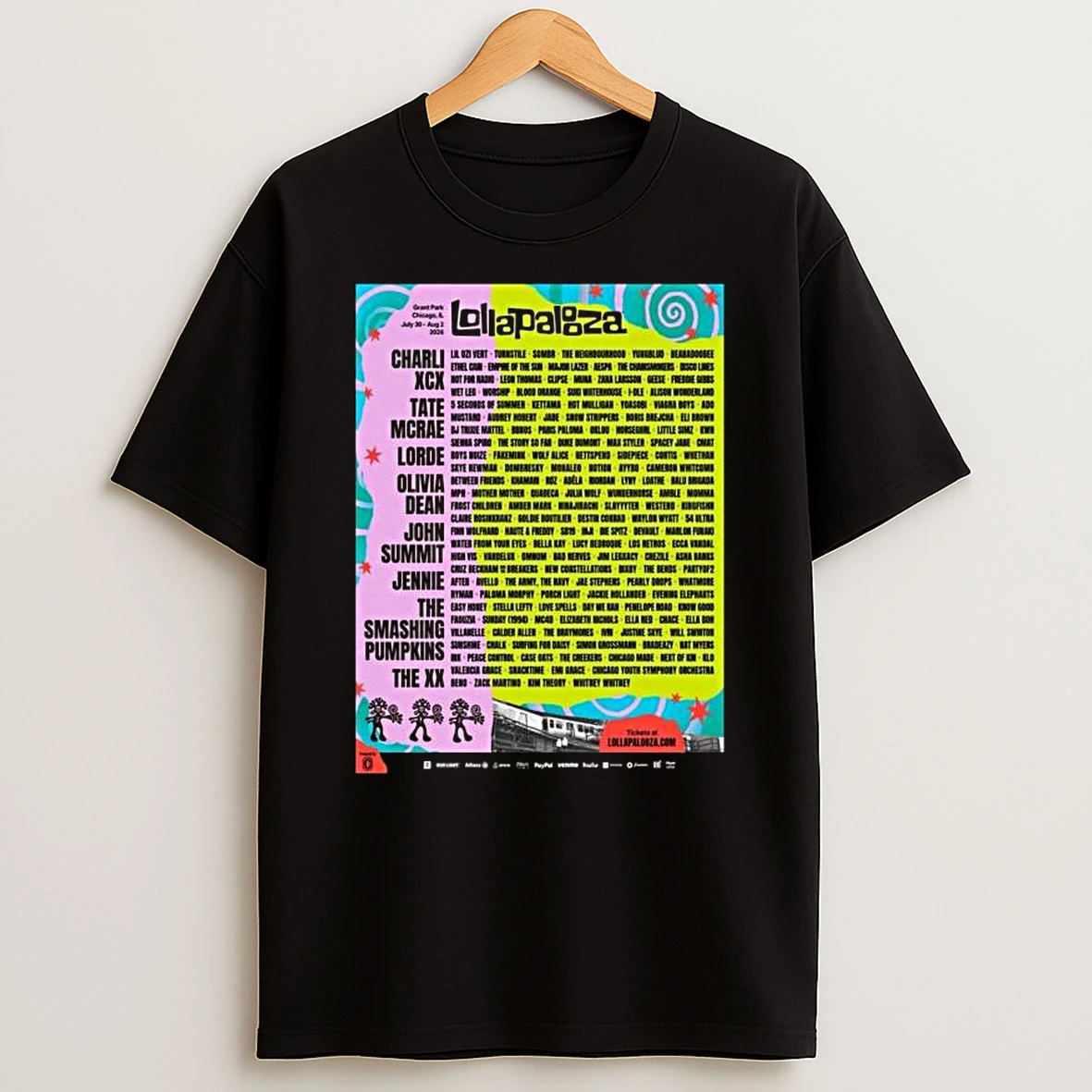 Lollapalooza Chicago Full Lineup At Grant Park From July 30 To August 2 2026 T Shirt